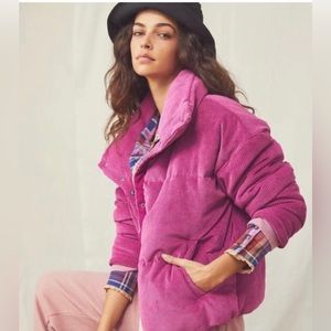Free People Pink Corduroy Puffer Jacket